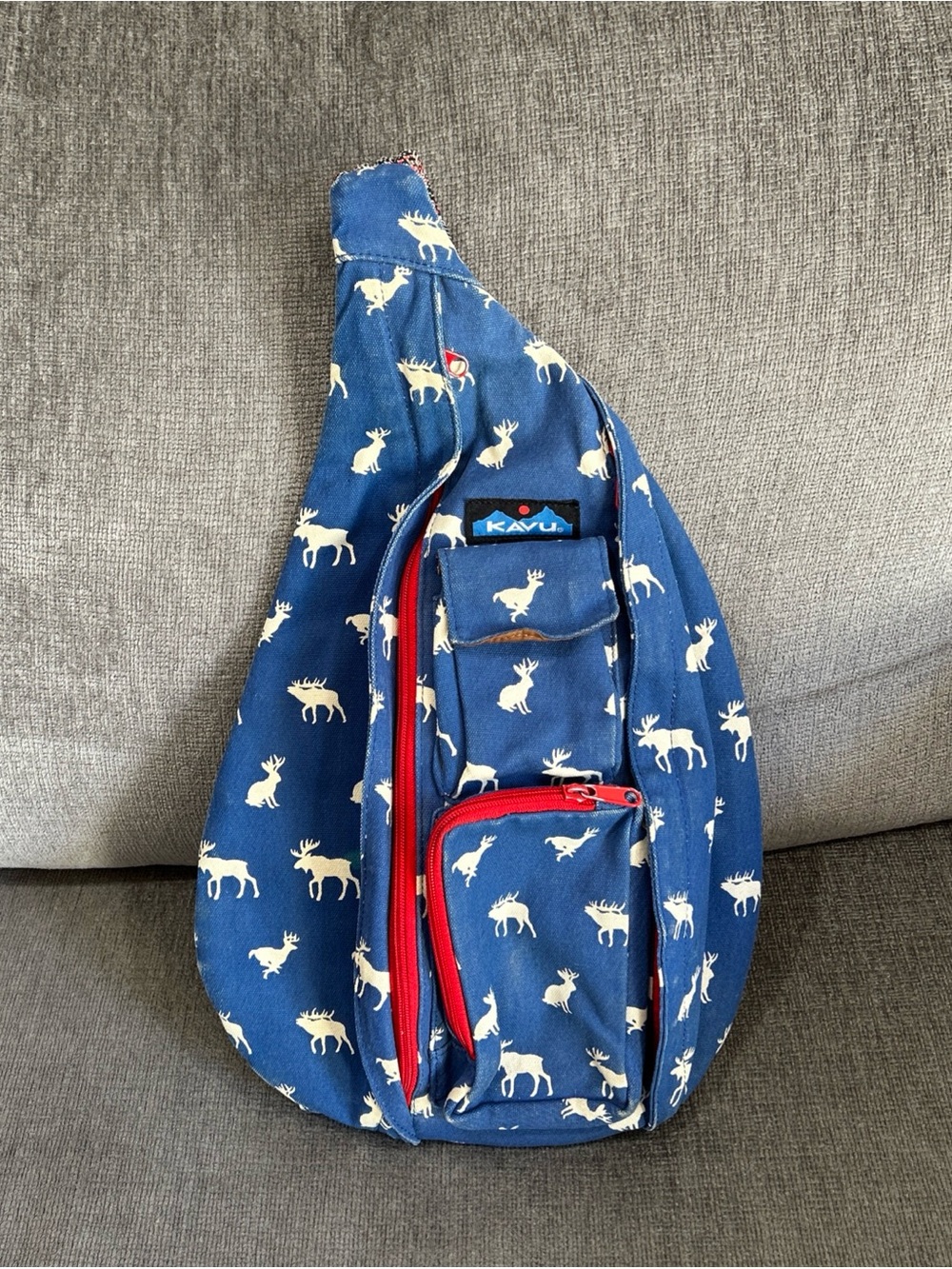 Kavu Rope Sling Bag Crossbody Deer Elk Moose Animal Print Women’s Blue